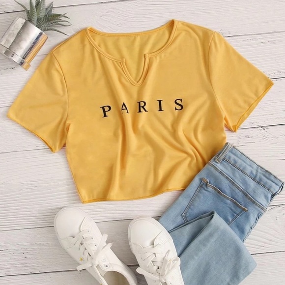 Tops - gold Paris crop top